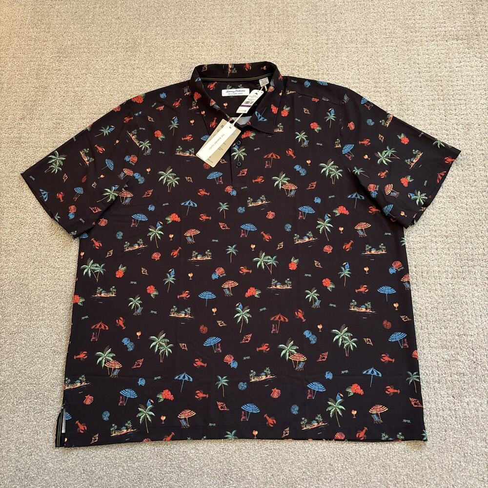 Tommy Bahama Bahama Coast Palm Villa Short Sleeve Polo Black Size 2XL NWT
